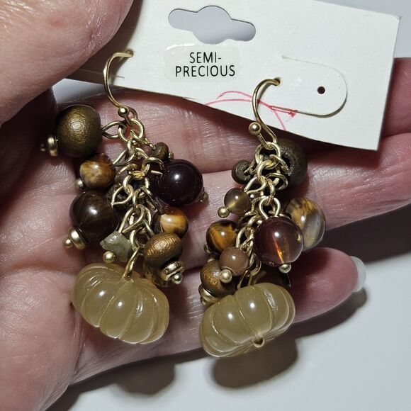 **Sale** Cato Gold Tone Semi-precious Stone Dangling Earrings - Picture 2 of 13